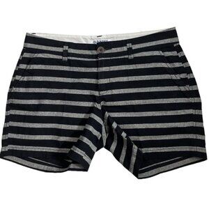 Old Navy Striped Cotton Shorts Black Gray Flat Front Zip Up Belt Loops Size 4